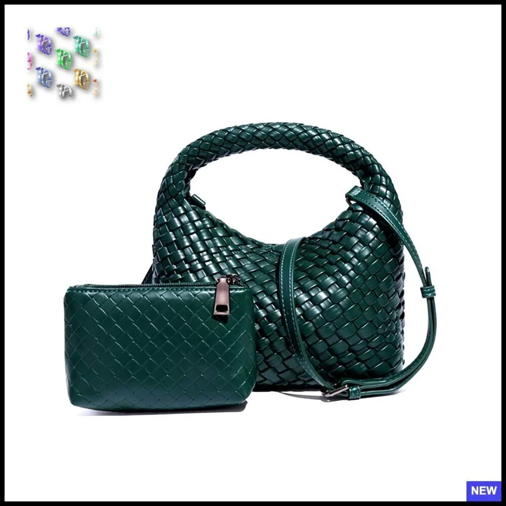 Woven Vegan Leather Hobo Bag Set Adjustable Crossbody Lightweight Elegant Retro